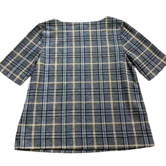 RW&Co Woven Plaid Blouse With Military Shoulder Detail & Crop Sleeves Grey Sz XS - Picture 6 of 9